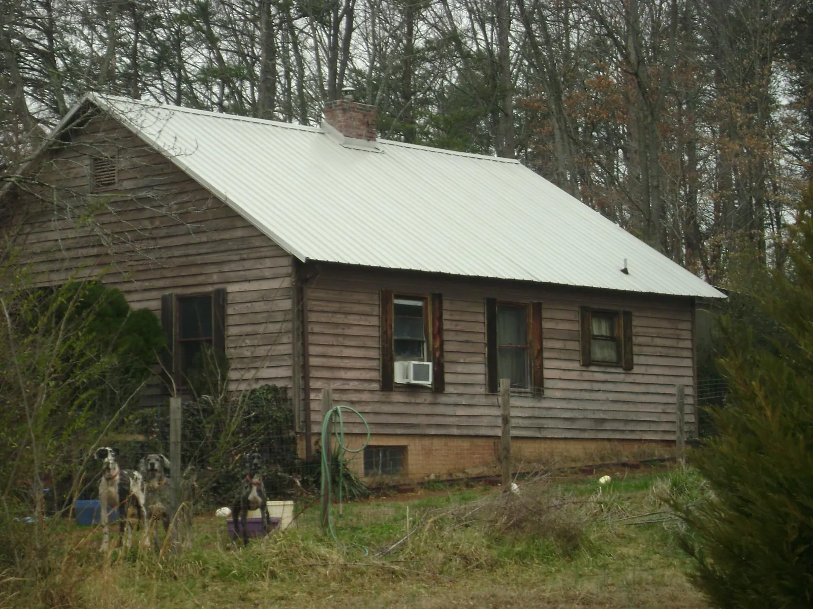White metal roof on an old wood sided farmhouse, from a Metal Roof Installation job in Paw Paw